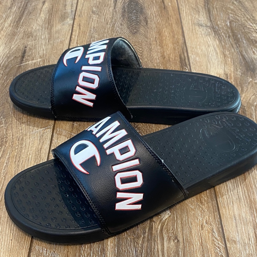 Men’s Champion Black Logo Athletic Slides